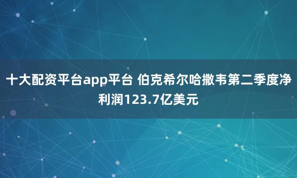 十大配资平台app平台 伯克希尔哈撒韦第二季度净利润123.7亿美元