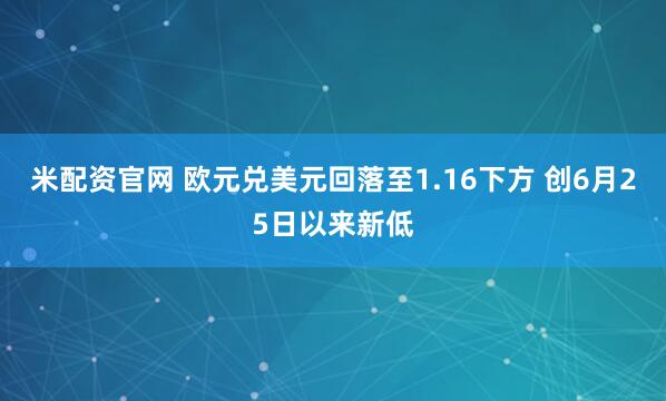 米配资官网 欧元兑美元回落至1.16下方 创6月25日以来新低
